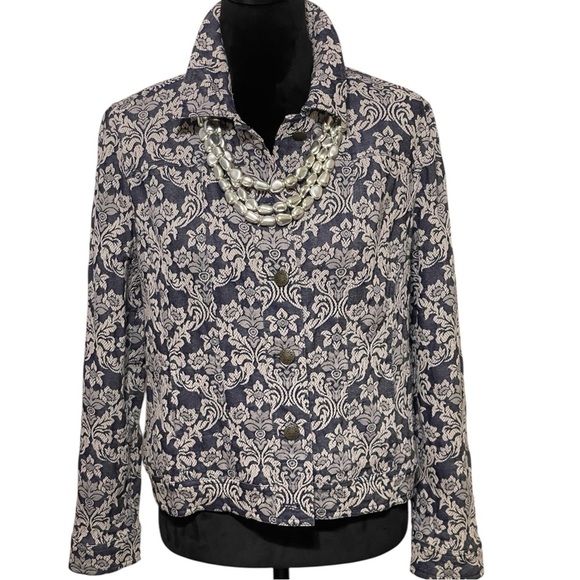 CHICOS EMBROIDERED INDIGO PAISLEY PRINT BLAZER SZ SM - Picture 1 of 11
